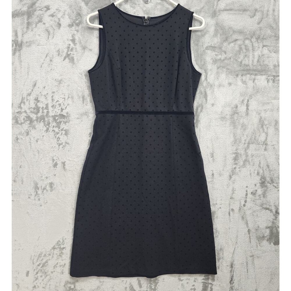 Talbots Dress Womens 2 Black Ponte Flock Dot Sheath Velvet Stretch Preppy‎ Party